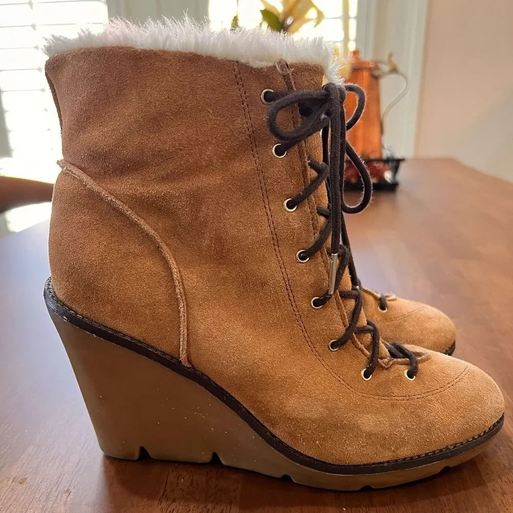 Michael Kors Lace Up Suede Sherpa Ankle Boots 4